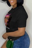 Pink Casual Character Print Letter O Neck T-Shirts
