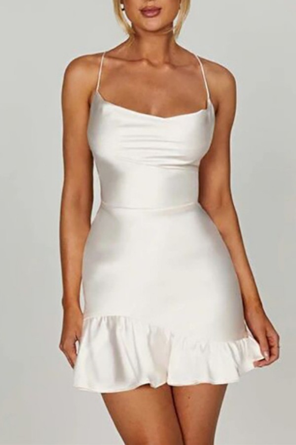 White Sexy Solid Backless Cross Straps Spaghetti Strap Sleeveless Dress Dresses