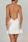 White Sexy Solid Backless Cross Straps Spaghetti Strap Sleeveless Dress Dresses