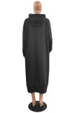 Red Casual Print Basic Hooded Collar Long Sleeve Dresses