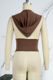 Brownness Sexy Casual Solid Backless Hooded Collar Tops