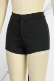 Black Casual Solid Patchwork Skinny High Waist Conventional Solid Color Shorts