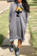 Grey Casual Print Basic Hooded Collar Long Sleeve Dresses