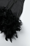 Red Sexy Casual Solid Patchwork Feathers V Neck Long Sleeve Romper