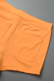 Orange Casual Solid Patchwork Skinny High Waist Conventional Solid Color Shorts