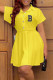 Yellow Casual Letter Print Patchwork Turndown Collar Short Sleeve Dress