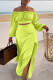 Yellow Casual Vacation Solid Slit Fold Off the Shoulder Long Sleeve Two Pieces