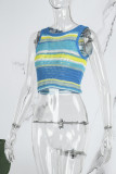 Blue Sexy Casual Striped Patchwork Contrast O Neck Tops