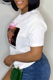 Pink Casual Character Print Letter O Neck T-Shirts