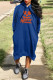 Blue Casual Print Basic Hooded Collar Long Sleeve Dresses