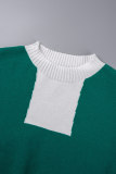 Green Casual Patchwork Contrast Half A Turtleneck Short Sleeve Two Pieces