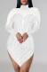 White Sexy Patchwork Hot Drilling See-through Asymmetrical Half A Turtleneck Long Sleeve Dresses