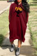 Burgundy Casual Print Basic Hooded Collar Long Sleeve Dresses