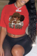 Red Street Vintage Print Patchwork O Neck T-Shirts