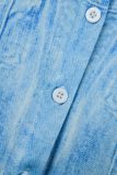 Light Blue Casual Print Patchwork Shirt Collar Sleeveless Two Pieces