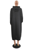 Red Casual Print Basic Hooded Collar Long Sleeve Dresses