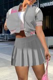 Red Sweet Print Letter Mandarin Collar Short Sleeve Two Pieces