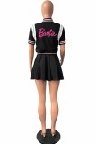 Red Sweet Print Letter Mandarin Collar Short Sleeve Two Pieces