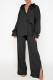 Black Casual Solid Patchwork Buckle Turndown Collar Long Sleeve Two Pieces