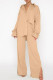 Apricot Casual Solid Patchwork Buckle Turndown Collar Long Sleeve Two Pieces