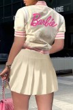 Red Sweet Print Letter Mandarin Collar Short Sleeve Two Pieces