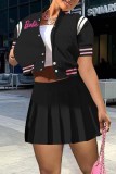 Red Sweet Print Letter Mandarin Collar Short Sleeve Two Pieces