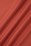 Red-brown Casual Solid Backless Strapless Regular Jumpsuits