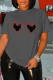 Dark Gray Street Daily Print Patchwork O Neck T-Shirts