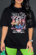 Black Daily Print Patchwork O Neck T-Shirts