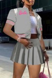 Red Sweet Print Letter Mandarin Collar Short Sleeve Two Pieces