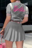 Red Sweet Print Letter Mandarin Collar Short Sleeve Two Pieces