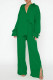 Green Casual Solid Patchwork Buckle Turndown Collar Long Sleeve Two Pieces