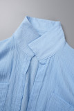 Blue Sexy Solid Patchwork Turndown Collar Long Sleeve Two Pieces
