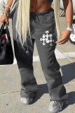 Grey Street Print Patchwork High Waist Straight Bottoms