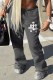 Grey Street Print Patchwork High Waist Straight Bottoms