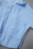 Blue Sexy Solid Patchwork Turndown Collar Long Sleeve Two Pieces