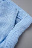 Blue Sexy Solid Patchwork Turndown Collar Long Sleeve Two Pieces