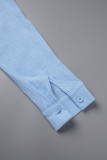 Blue Sexy Solid Patchwork Turndown Collar Long Sleeve Two Pieces