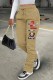 Khaki Casual Print Letter Straight Bottoms
