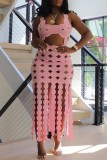 Pink Sexy Solid Hollowed Out See-through Backless U Neck Sleeveless Dress