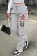 Grey Casual Print Letter Straight Bottoms