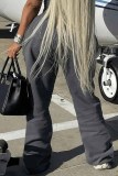 Grey Street Print Patchwork High Waist Straight Bottoms