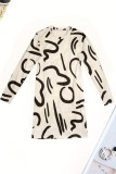Cream White Casual Print Basic O Neck Long Sleeve Dresses