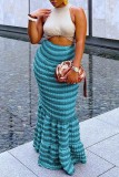 Red Casual Patchwork Contrast Skinny High Waist Conventional Skirts