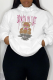 White Casual Vintage Print Draw String Hooded Collar Tops