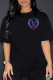 Black Casual Daily Print Patchwork O Neck T-Shirts