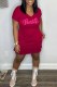Burgundy Casual Print Letter V Neck A Line Dresses