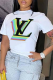 White Casual Street Print Patchwork Letter O Neck T-Shirts