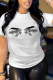 White Casual Daily Print Patchwork O Neck T-Shirts