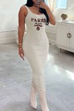 Camel Street Simplicity Letter Patchwork U Neck One Step Skirt Dresses